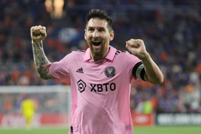 Messi festejando en Inter Miami MLS